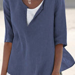 Women's Solid Color Loose Elegant Casual Cotton And Linen Mid-sleeve Shirt