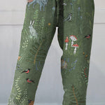Woodland And Animals Pattern Printed Women's Cotton And Linen Casual Pants