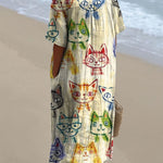 Women's Cute Cat Art Print Flowy Dress