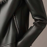 Women's Vintage Fur Collar And Lined Zipper Leather Jacket