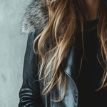 Women's Vintage Fur Collar Zipper Mid-Length Leather Coat