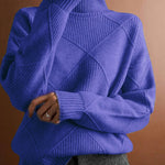 Women's Solid Color Stylish Long-sleeved Loose turtleneck Warm Casual Knitted Sweater