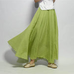 Women's Cotton Linen Skirt Casual Elastic High Waist Pleated A-Line Beach Skirts