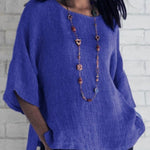 Crewneck Cotton and Linen Shirt Top