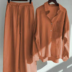 Women's Solid Color Loose Elegant High Waist Casual Cotton And Linen Suit