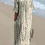 Petite Pink Spring Floral Pattern Printed Women's Flowy Dress