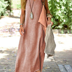 Summer Cotton And Linen Solid Colour Long Dress