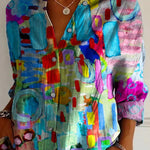 Colorful Abstract Painting Printed Women's Casual Cotton Shirt