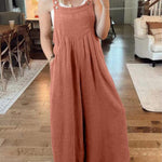 Women's Solid Color Loose Elegant Casual Cotton Linen Suspender Jumpsuit