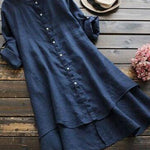 Women's Solid Color Loose Elegant Casual Cotton And Linen Shirt Dress