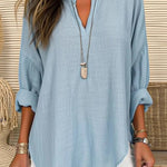 Quality Commuter Solid Color V-neck Cotton Linen Pure Shirt