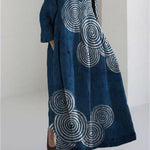 Women's Vintage Abstract Pattern Art Print Large Size Loose Elegant Long Sleeve Casual Dress