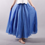 Women's Cotton Linen Skirt Casual Elastic High Waist Pleated A-Line Beach Skirts