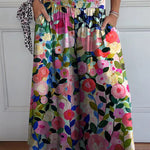 Colorful Spring Floral Garden Printed Women's Cotton Wide Leg Pants
