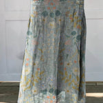 Women's Vintage Floral Art Printed Linen Pocket Skirt