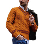 Men's Casual V-Neck Colorblock Striped Loose Knit Sweater
