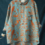 Vintage Bird Flower Art Print Casual Cotton And Linen Shirt