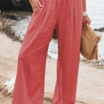 Women's Cotton and Linen Elasticated Waist-waisted Wide-leg Pants