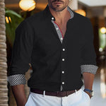 Men's Printed Colorblock Lapel Cotton Blend Long Sleeve Shirt