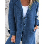 Women's Solid Color Lapel Cardigan with Pockets Single Breasted Mid-Length Jacket