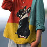 French Bulldog Looking Back In Front of Tricolor Background Casual Cotton And Linen Shirt