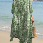 Women's Vintage Floral Art Print Pocket Cotton Dress