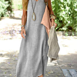 Summer Cotton And Linen Solid Colour Long Dress