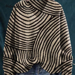 Women's Circular Line Pattern Print Casual Cotton And Linen Shirt
