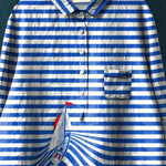 Funny Little Boat Art Printed Women's Casual Cotton And Linen Shirt