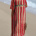 Women's Red Striped Sardines Watercolor Splash Fluid Art Print Flowy Dress