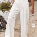 Women's Cotton and Linen Elasticated Waist-waisted Wide-leg Pants