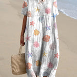 Summer Vibe Sea Shell Repeat Pattern Printed Women's Flowy Dress