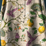Vintage Lovely Birds Floral Art Print Casual Cotton And Linen Shirt