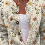 Watercolor Garden Floral Pattern Printed Buttoned Cardigan Sweater