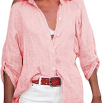 Women's Solid Color Cotton And Linen Loose Fit Shirt