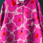 Vibrant Pink Floral Pattern Printed Women's Casual Cotton And Linen Shirt