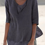 Women's Solid Color Loose Elegant Casual Cotton And Linen Mid-sleeve Shirt