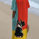 Three-color Bottom French Bucket Back Decorative Pattern Flowy Dress