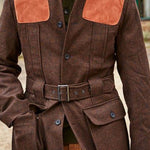 Suede Wool Patchwork Double Pocket Lace-Up Casual Jacket