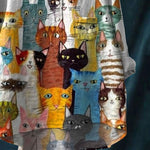 Women's Cute Cat Print Casual Cotton And Linen Shirt