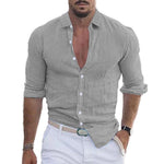 Men's Casual Solid Color Lapel Cotton Blend Long Sleeve Shirt