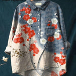 Women's Japanese Art Art Print Casual Cotton And Linen Shirt
