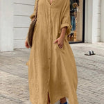 Casual Cotton and Linen Shirt Dress