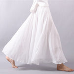 Women's Cotton Linen Skirt Casual Elastic High Waist Pleated A-Line Beach Skirts