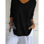 Women's Solid Color Knitted 3/4 Sleeve V-neck Top