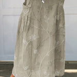 Women's Flowers And Leaves Art Pattern Print Linen Pocket Skirt