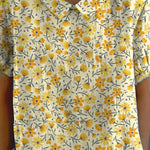 Sweet Yellow Floral Pattern Printed Women's Casual Cotton And Linen Shirt