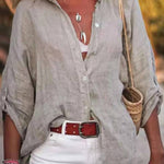 Women's Solid Color Cotton And Linen Loose Fit Shirt