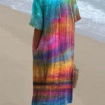 Oil Painting Sunset Scenery Art Printed Women's Flowy Dress