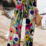 Women's Vintage Floral Art Printed Cotton And Linen Casual Pants